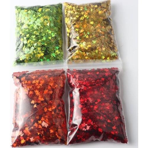 50g Holographic Maple Leaf Nail Art Sequin Laser 3D Mirror Glitter Nail Stickers Autumn Nail Art Design Stickers Nail Decoration