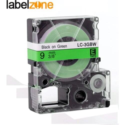 9mm Black on Green compatible Epson LC-3GBW/SC9GW label tapes strong adhesive laminated lc3gbw lc 3gbw label ribbon for KingJim