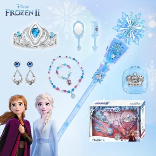 Anime Decor Frozen Magic Suit Girl Birthday Gift Bracelet Crown Dressing Case Necklace Comb Earrings Disney Elsa Princess Prop