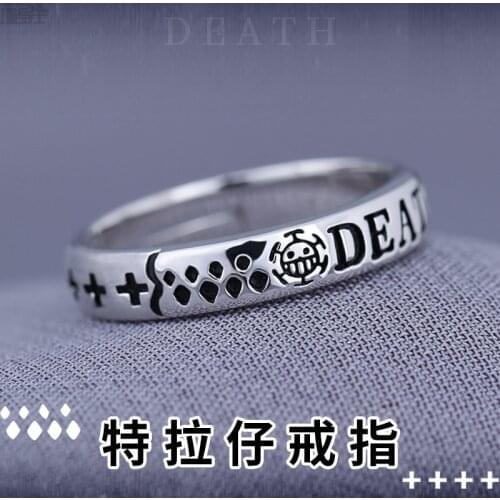 Anime One Piece Trafalgar Law Luffy Cosplay Unisex Adjustable 925 Silver Finger Figure Ring Jewelry Accessory Prop Fashion Gifts