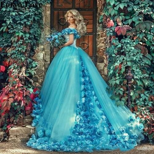 Turkeys Quinceanera Clothes Ballgown Cloth Flowers Flashy Path From The Shoulder Evening Clothes Sweet dress