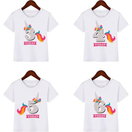 Birthday Unicorn Number 1-9 Print T shirt Baby girls Summer flower T-shirt Kids Unicorn Birthday Present Cute Clothes 2020