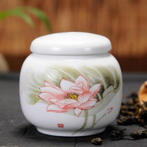 Floral Pattern Chinese Style Ceramic Crafts Kichen Teaware Procelain Tea Box Tea Caddy Canister Sealed Storage Green Tea Jar