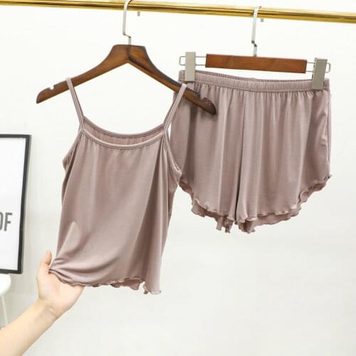 New Ladies Summer Modal Suspenders Womens Thin Loose Plus Size Pajamas Set Lace Shorts Vest Home Two-piece Suit Sleep Tops