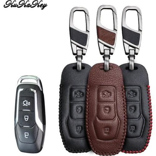 Leather Car Key Ring Cover For Ford Edge Mondeo 2.0T Mustang 2015 Kuga FUSION LINCOLN EXPLORER MK Galaxy Ranger S C Max MK3 MK4