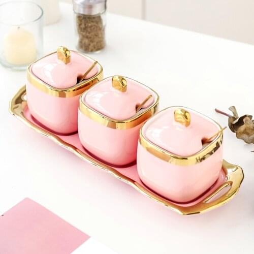 Beautiful pink ceramic seasoning jar Creative kitchen decoration storage bottle