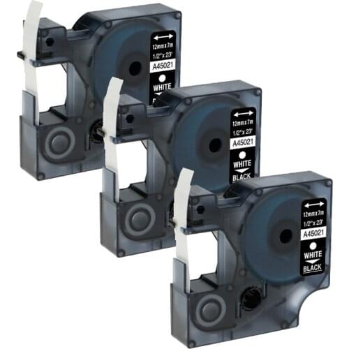 Fimax 3Packs A45021 Label Tape Compatible for Dymo D1 12mm*7m 45021 White on Black for Label Printer
