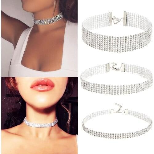 New Rhinestone Necklace Womens Wedding Accessories Silver color Gothic Jewelry Noble Gorgeous Necklace Multi-level Collar Clavi