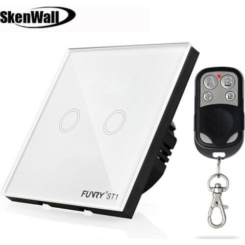 EU Standard 2Gang 170-240V 433MHz Wall Switch Touch Switch Smart Remote Control Luxury Crystal Glass Surface Waterproof 86*86mm