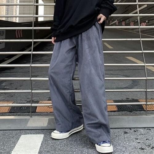 2021 New Autumn Loose Trousers Trend Ins Korean Retro Corduroy All-match Solid Color Straight Casual Thin Pants Men‘s Women’s