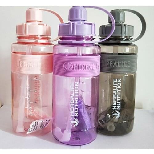 Clearance 1000ML 1L Herbalife Nutrition Pink Black Green Sports Straw type Water Bottle with Rope plastic student water Bottle