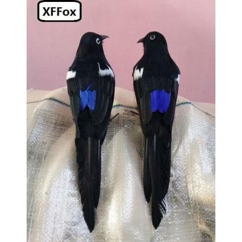 A pair of simulation black turned bird models foam&furs Magpie bird toys gift about 30cm xf0549