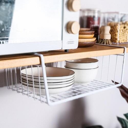 Under Shelf Basket Embedded Table Sundries Storage Rack Thicken Table Cabinet Hanging Shelf for Bedroom Kitchen Partition Tool