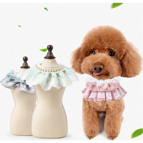 Princess Lace Pearl Necklace Bibs Collar for Dogs Elegant Gauze Jewelry Cat Bandana Puppy Kitten Accessories Yorkie Rag Poodle