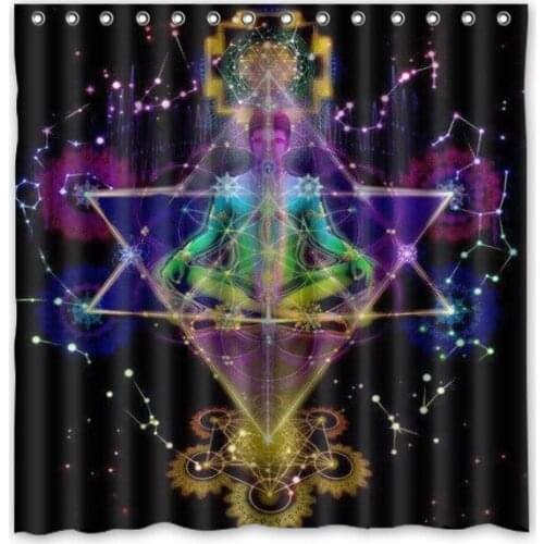 Sacred Geometry Symbol_ Merkaba Hexagram Star Pattern Print Polyester Shower Curtain Waterproof Home Bathroom Curtains 180x180cm