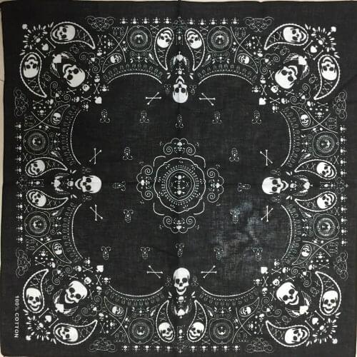 New 55CM*55CM 100% Cotton Black Hip-Hop Fashion Paisley Bandanas Scarf Punk Skull Bandana Headband Wrap Scarf For Men/Women