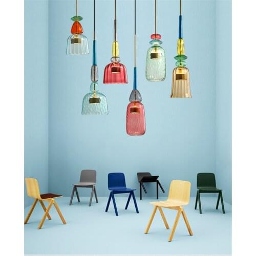 Nordic Modern Pendant Light Macaron Stained Glass Dining Room Bedroom Simple Personality Lamps Pendant Light Light Fixtures