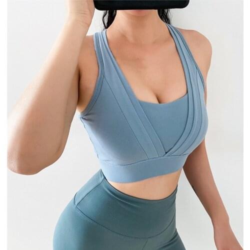 Womens Adjustable Sports Bra Push Up Running Sport Top High Strength Shockproof Gym Fitness Bra V Type Yoga wear Fixed Padded