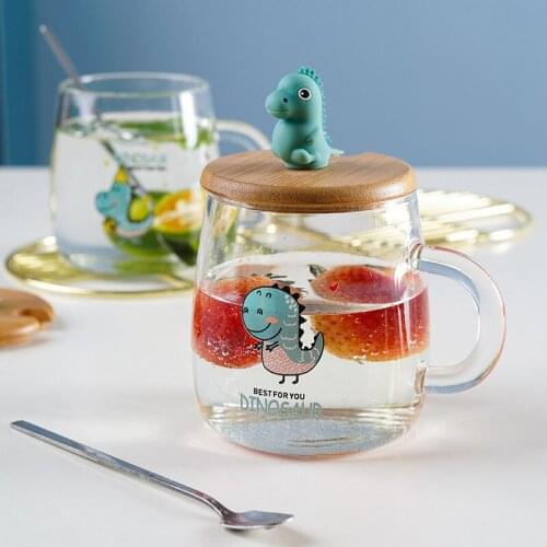 Glass Ins Korean Female Student High Temperature Resistant Dinosaur Cute Girl Heart Office Flower Tea Cup