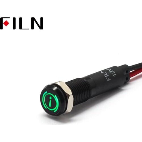 FILN 8mm Car dashboard Brake fault marker symbol led red yellow white blue green 12v led indicator light with 20cm cable