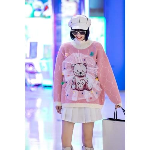 Thailand brand 2020 autumn and winter new loose sweater womens knit sweater cartoon diamond bear pullovers