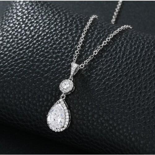 WEIMANJINGDIAN New Arrival Halo Pear Cut Cubic Zirconia CZ Crystal Pendant Necklace for Women Bridal Bridesmaid Wedding Jewelry