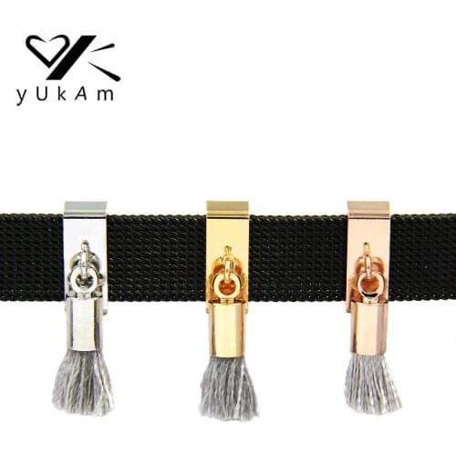 YUKAM Jewelry Grey Tassels Pendant Slide Charms Keeper for Stainless Steel Mesh Keeper Bracelets Handmade DIY Accessories Making