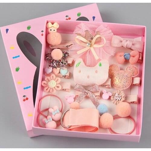 Childrens Cute Hair Accessories Set Cartoon Hair Tie Hairpin 18 Piece Set Exquisite Hair Accessories Gift Box mega hair cabelo