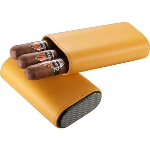 Yellow Leather 3ct Cigar Case With Carbon Fiber Bottom Solid Color Cigars Storage Case Pocket Fit Mini Travel Humidor Cigar Box