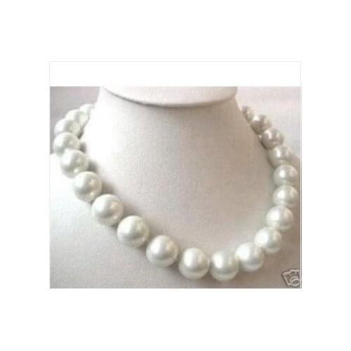 14mm White sea south shell pearl necklace pendant 18"