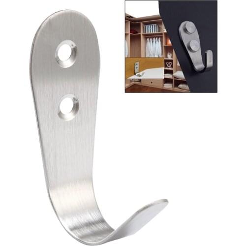 2PCSSingle Prong Clothes Coat Robe Purse Hat Hook Hanger Stainless Steel 2 Hole 1.5mm S-52*22mm/L- 68*35mm Hook Single Choose
