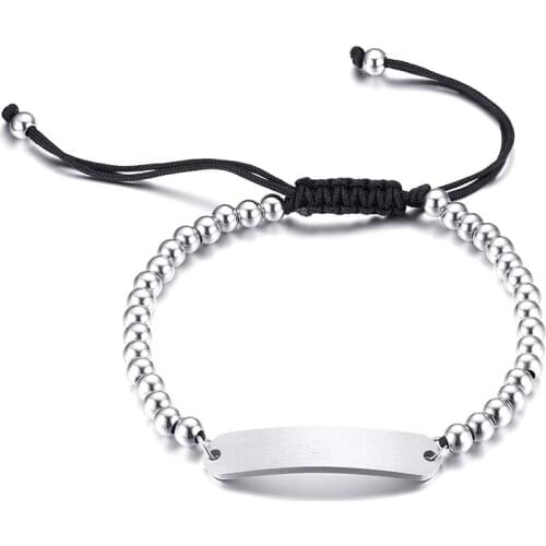 2021 Fashion Simple Hand Rope Stainless Steel Adjustable Length Beaded Steel Bead Charm Bracelet Suitable For Women And Men