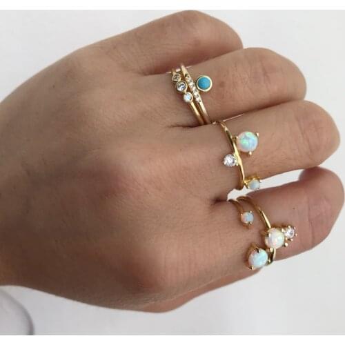 2021 Fashion Women Wedding Rings Gold Color Cubic Zirconia Fire Opal Gem Engagement Wedding Ring Female Jewelry