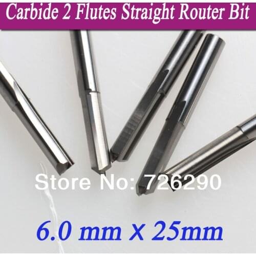 5pcs 6.0*25mm Two Straight Flutes Milling Tools CNC Carving Cutting Bits End Mill Cutters Cutter on Wood Engraving Machine