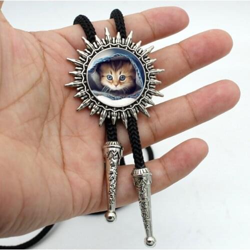 BOLO-0033 New Arrival Cute Cat Bolo Tie Glass Dome Lovely Cats Jewelry Western Bolo Ties For Women Mens Neck Tie