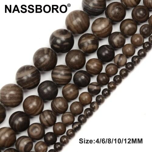 Natural Stone Black Wood Grain Stone Beads for Jewelry Making Loose Spacer DIY bead Bracelet Necklaces 4 6 8 10 12mm NASSBORO