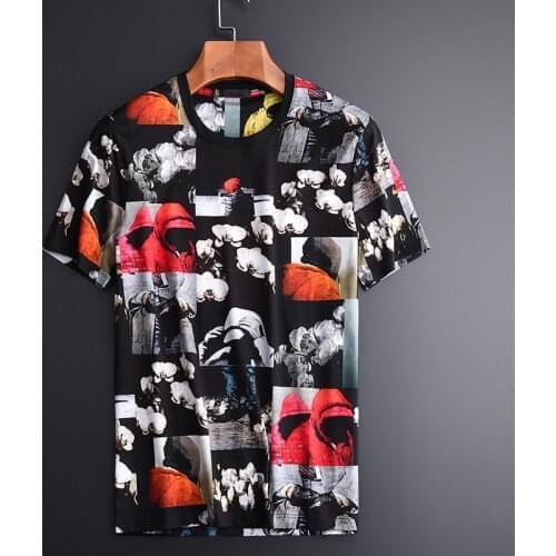 Digital Printed Men Luxury Allover Printing Short Sleeve Mens T-shirts Plus Size 4xl 100% Cotton Slim Man Tee