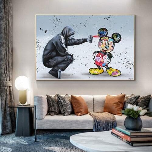 Disney Mickey Mouse Streets Graffiti Art Mouse Art Posters and Print Canvas Painting Wall Art Picture for Living Room No Frame