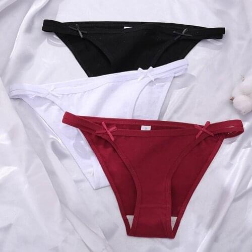 FINETOO Bownot Cotton Womens Underwear Sexy Lingerie Woman Panties Female Briefs Low-Rise Underpants M-XL