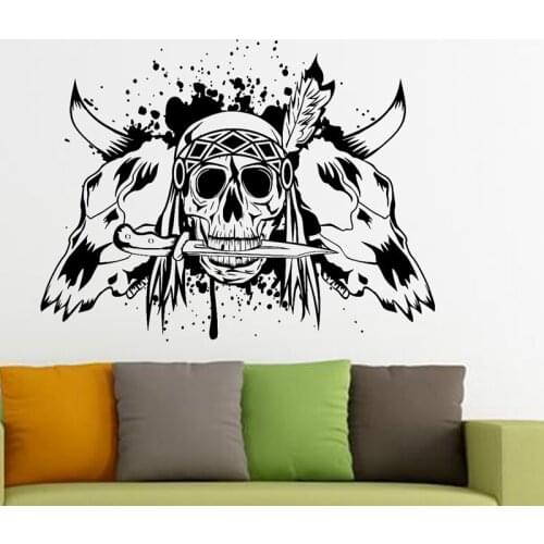 Indian Dagger Skull Sticker Punk Death Decal Devil Name Car Art Wall Decals Parede Decor Mural Indian Bull Skull Sticker Decal