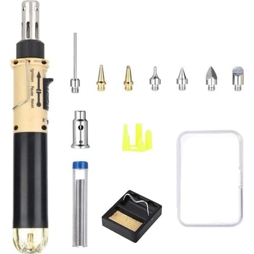 JFBL Hot 12 in 1 Butane Gas Soldering Iron Kit Adjustable Flame Cordless Butane Powered Soldering Iron Welding Torch Solder Tool