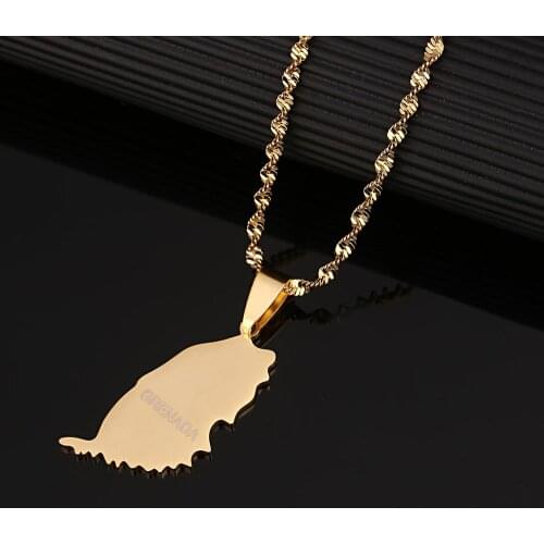 Stainless Steel Grenada Island Map Pendant Necklaces Trendy Caribbean Map Chain Jewelry
