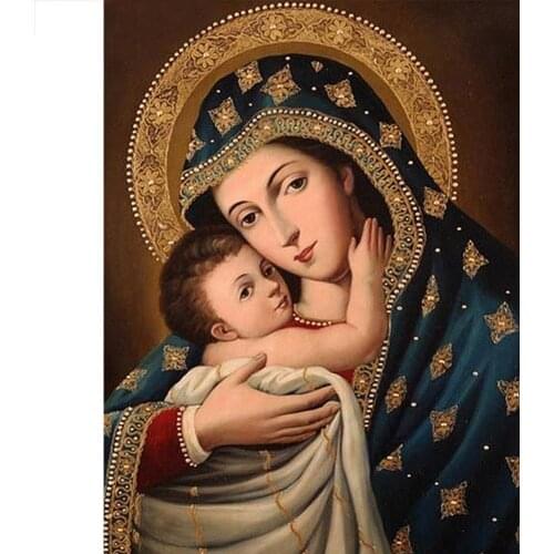 5D Diy Diamond Painting Religious Icon Full Round or square Drill Diamond Mosaic Embroidery Virgin Mary Baby Wall Decor FC303