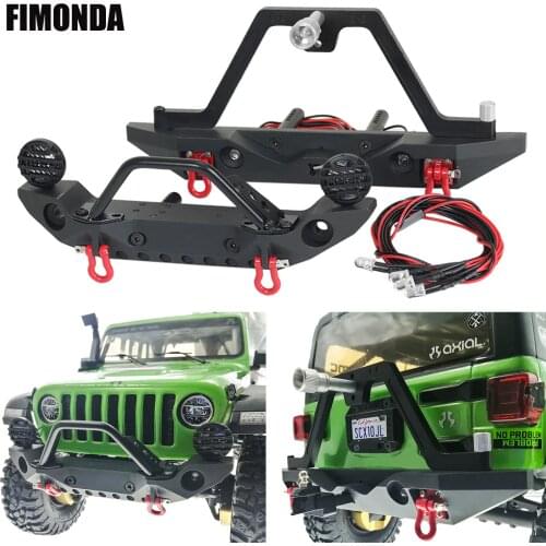 Metal Stinger Front Rear Bumper with LED Light Set for 1/10 RC Crawler Axial SCX10 & SCX10 III TRX4 Redcat Gen8 ABSiMA Sherpa