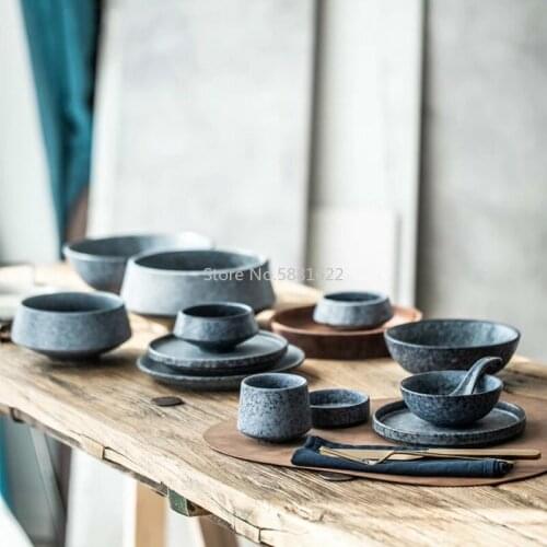 Ceramic Dinner Plate Set Looks Like Stone Grey 1/2/4 Person Tableware Set Plates