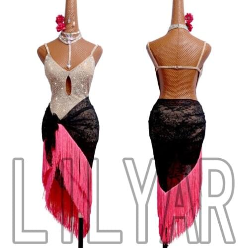 New Latin dance dress competition dress performance Dress Adult custom black scarf and Jumpsuit
