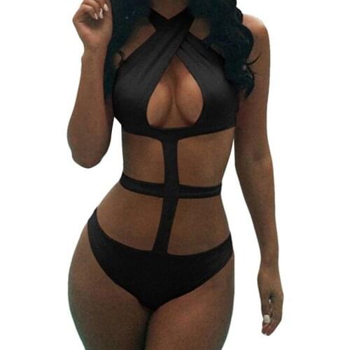 New Summer Sexy One Piece Women Lanyard Swimsuit Punk Body Bathing Suit Hollow Design Bikini Swimwear