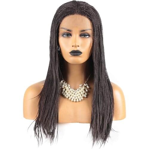 QUINLUX WIGS Brown Braided Synthetic Wigs for Women Full Hand Made 2x Twist Braids Lace Front Wig with Middle Part Heat Fiber