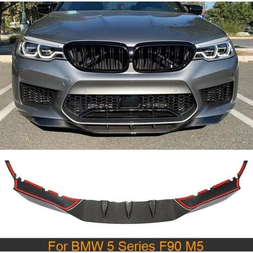 Car Front Bumper Lip Spoiler Splitters For BMW 5 Series F90 M5 Sedan 2018 - 2020 Front Bumper Lip Spoiler Diffuser Carbon Fiber