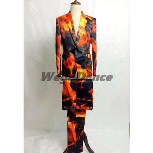 Hot Mens New Fashion Blazer Stage Male Singer Costumes Men Clothing Printed Suits Sets Formal Dress Mens Jackets